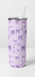 20oz Purple Bow Tumbler - Lavender Coquette Bow Pattern - Insulated Coffee Cup